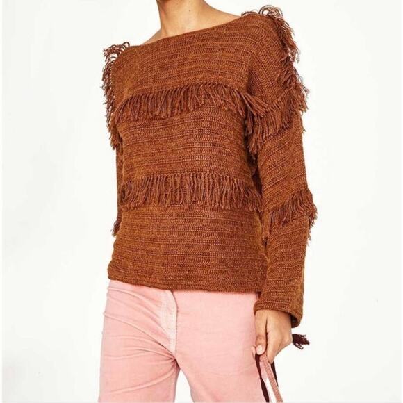 Ulla Johnson Baby Alpaca Brown Fringe Boho Sweater Small - Picture 1 of 7